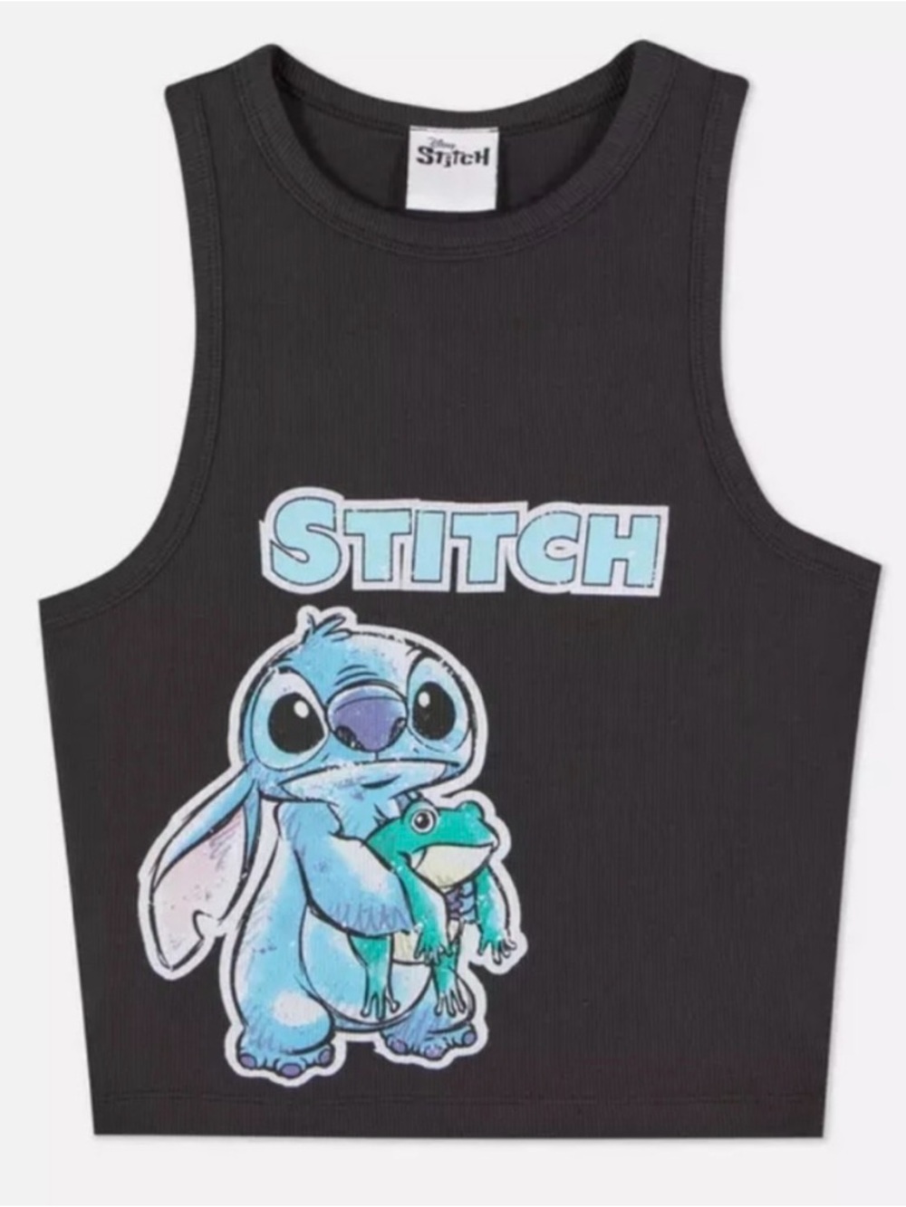 Disney Stitch Black Crop Tank with Blue Character Graphic